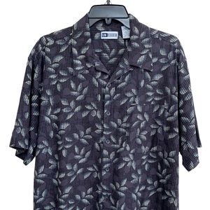 Untied 100% Silk Short Sleeve Blue Green Button Down Summer Shirt Mens Large